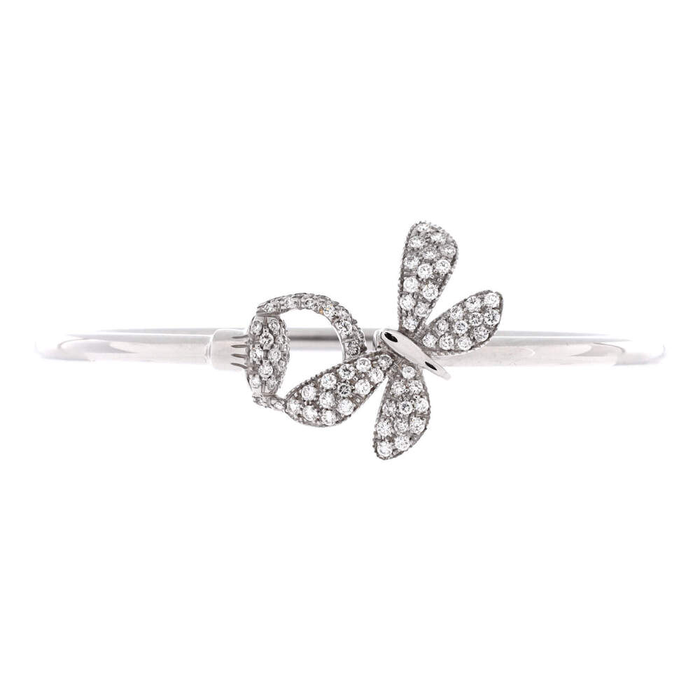Gucci Flora Horsebit Butterfly Bangle Bracelet 18K White Gold and Diamonds